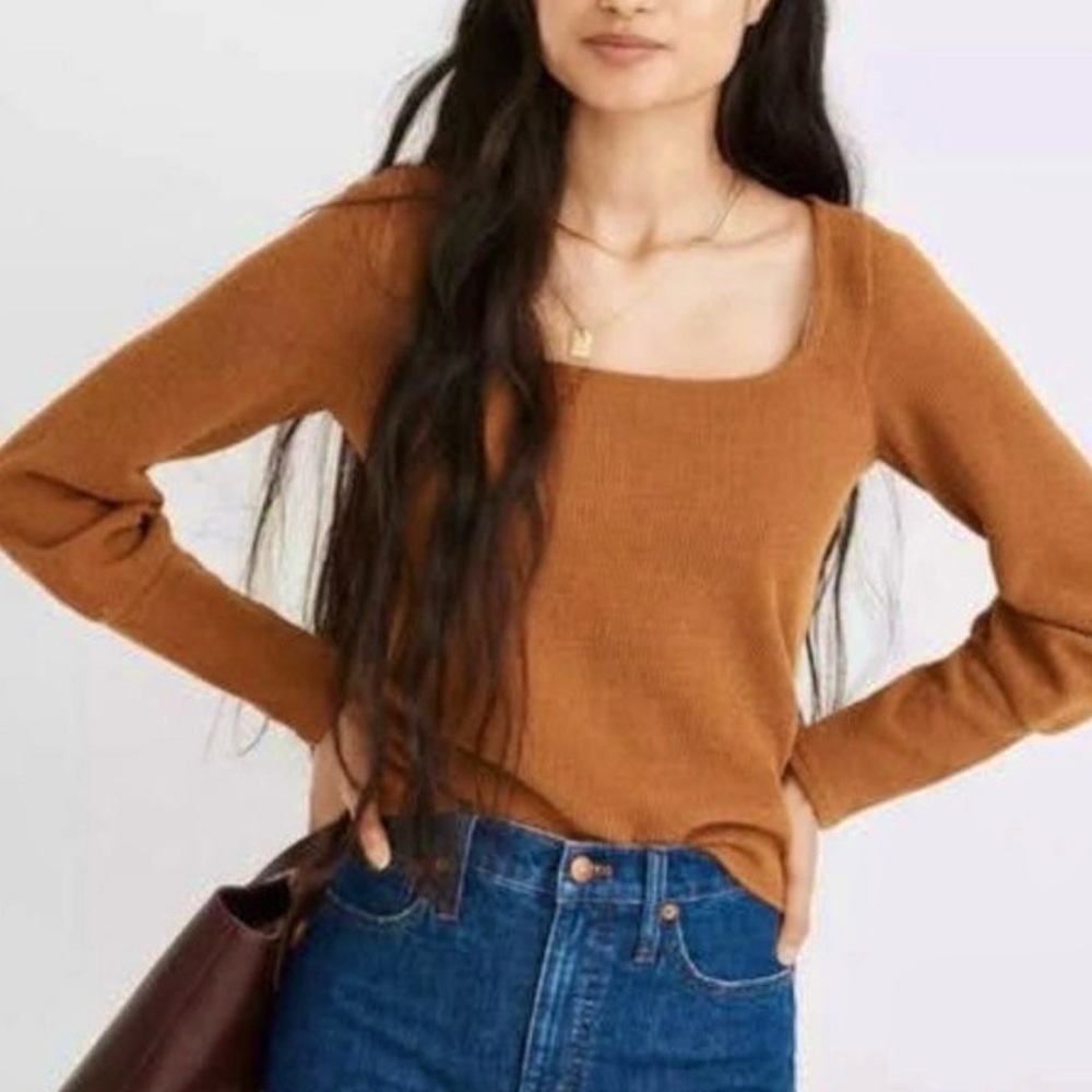 Madewell Ottoman Rib Square Neck Rust Women’s Lightweight Sweater Sz XS